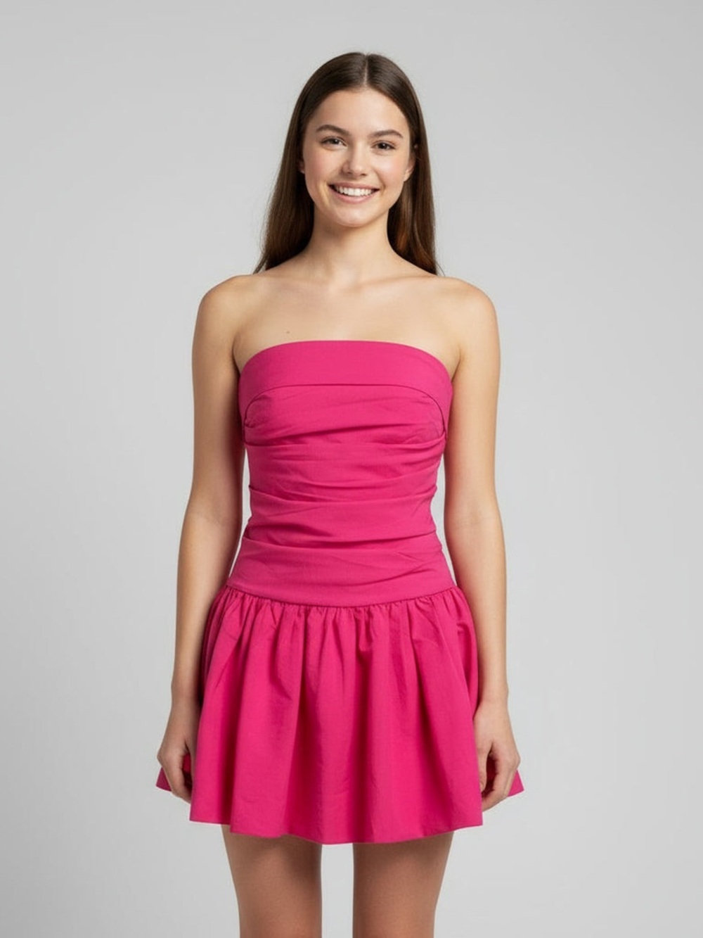 Hello Molly Hot Pink Strapless Ruched Drop Waist Mini Dress Size 6